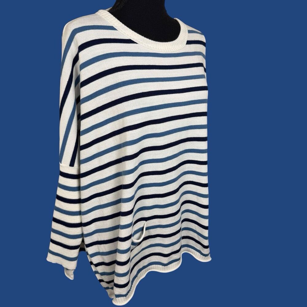 Mersea White and Blue Striped Dolman Sleeve Catalina Travel Sweater OS Coastal